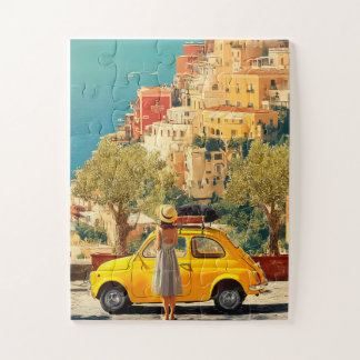 Puzzle Voitures Jaunes Vintage au Bord de la Côte Amalfit