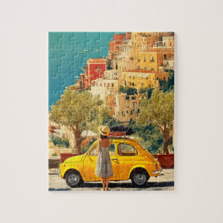 Puzzle Voitures Jaunes Vintage au bord de la Côte d'Amalf