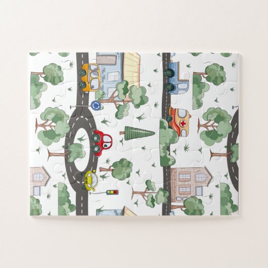 Puzzle Voitures mignonnes en Ville Motif pour petits garç (Horizontal)