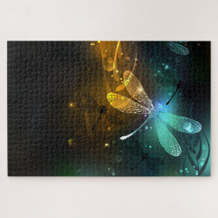 Puzzle Vol de libellule verte lumineuse
