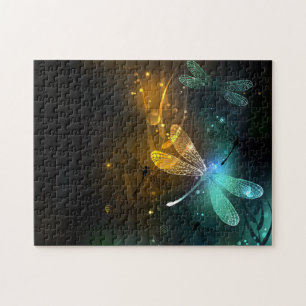Puzzle Vol de libellule verte lumineuse