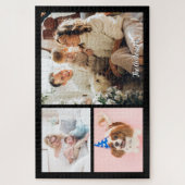 Puzzle Vos 3 photos de famille et nom de script en noir (Vertical)