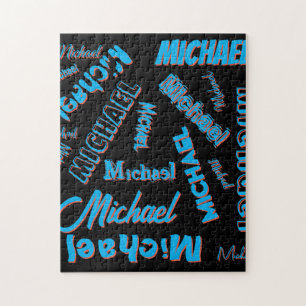 Puzzle Votre nom motif monogramme bleu rouge noir