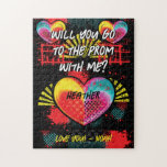 Puzzle Vous Allez Au Prom<br><div class="desc">Demandez à quelqu'un de votre bal de l'école ce design artistique unique. Complète avec les noms et les messages. Style graffiti cool avec des coeurs et des éléments colorés. Nouvelle idée de Promposal.</div>