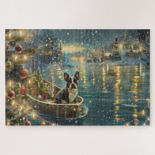 Puzzle Voyage de fête de Noël de Boston Terrier (Horizontal)