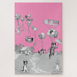 Puzzle Voyage en ballon de chat, Louis Wain