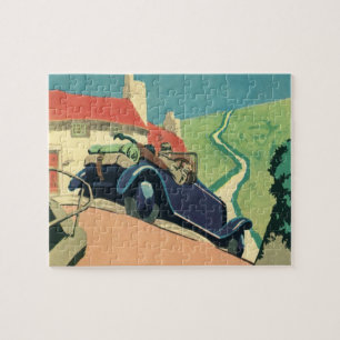 Puzzle Voyage en voiture décapotable vintage à la campagn