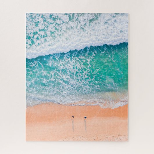 Puzzle Vue aérienne des vagues Turquoises, des gens march (Vertical)