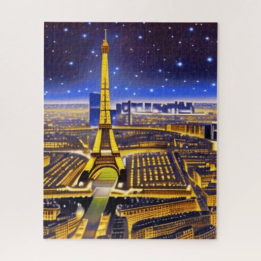 Puzzle Vue aérienne d'Imaginaire de Paris sous les étoile (Vertical)