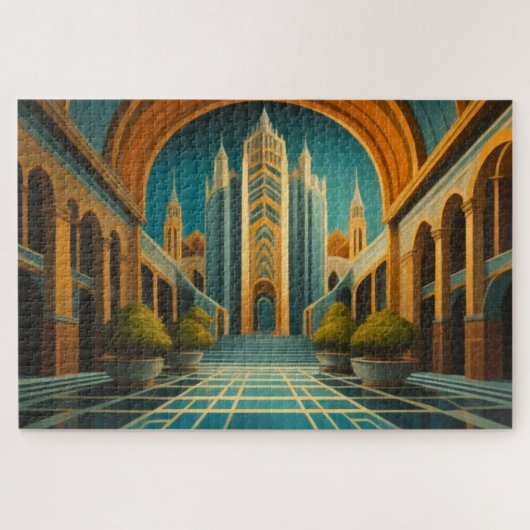Puzzle Vue Cityscape Couleurs Musulées Style Art Déco (Horizontal)