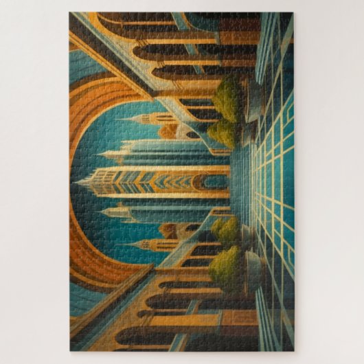 Puzzle Vue Cityscape Couleurs Musulées Style Art Déco (Vertical)
