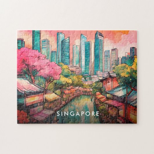 Puzzle Vue de la ville de Singapour colorée (Horizontal)