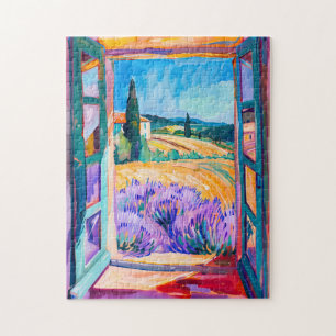 Puzzle Vue des champs de lavande en été. Peinture