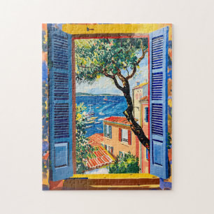 Puzzle Vue méditerranéenne sur la fenêtre avec olivier
