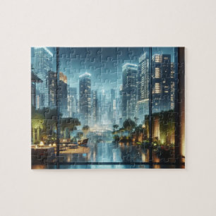 Puzzle Vue moderne de la ville à la pluie Nuit Jigsaw Puz