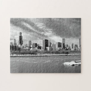 Puzzle Vue panoramique d'horizon de Chicago en hiver