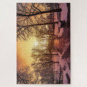 Puzzle Vue panoramique du parc enneigé au coucher du sole (Vertical)