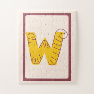 Puzzle 🪱W est pour Ver – Alphabet Animaux Mignons