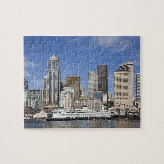 Puzzle WA, Seattle, panorama de Seattle avec bateau de fe (Horizontal)