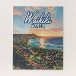 Puzzle Waikiki Beach Honolulu Oahu Hawaii Retro