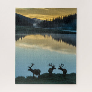 Puzzle Wandschopfhirsche vor Poudre Lake bei Sonnenaufgan