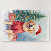 Puzzle Warm Watercolor Golden Retriever Christmas Tree (Horizontal)