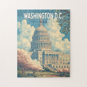 Puzzle Washington DC Capitol Travel Art Vintage