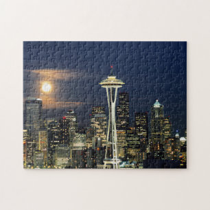 Puzzle Washington, Seattle, Skyline la nuit depuis Kerry 