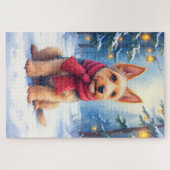 Puzzle Watercolor Airedale Terrier Snowy Christmas (Horizontal)