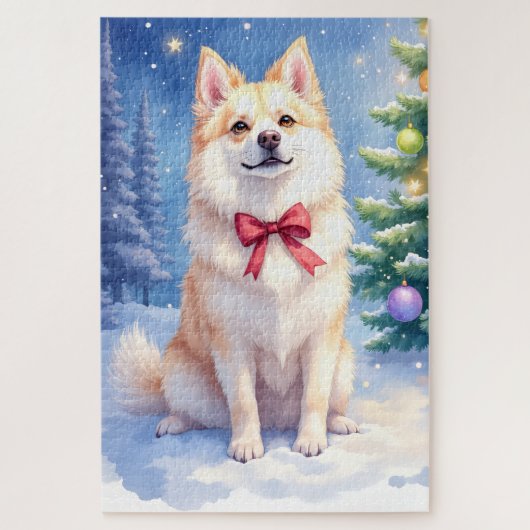 Puzzle Watercolor American Eskimo Dog Sparkling Christmas (Vertical)