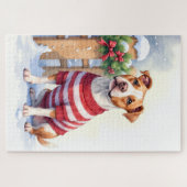 Puzzle Watercolor American Pit Bull Terrier Festive (Horizontal)
