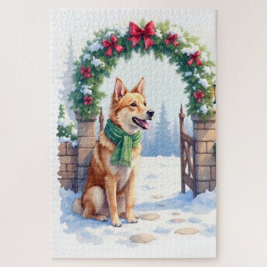 Puzzle Watercolor Australian Kelpie Countryside Gate (Vertical)