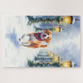 Puzzle Watercolor Beagle Snowy Park Christmas Holiday (Horizontal)
