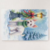 Puzzle Watercolor Bedlington Terrier Lamppost Christmas (Horizontal)