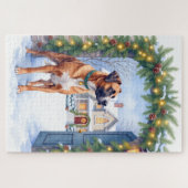 Puzzle Watercolor Boerboel Farmhouse Gate Christmas (Horizontal)