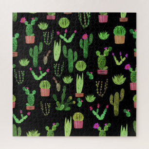 Puzzle Watercolor Cactuses Plante Arrière - plan sans cou
