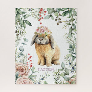 Puzzle Watercolor Floral Bunny Rabbit Personalized