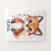 Puzzle Watercolor Fox Fall Animal Feuilles Nom personnali (Horizontal)