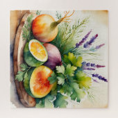 Puzzle Watercolor Fresh Herbs Citrus Arrangement (Horizontal)