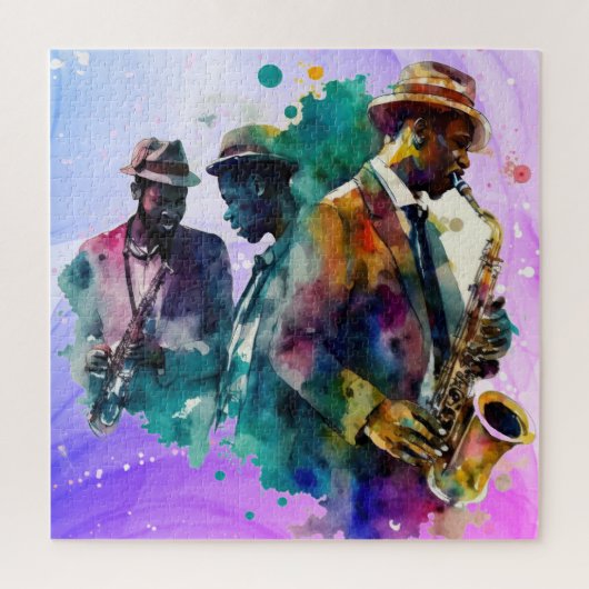 Puzzle Watercolor Jazz Band Musique Saxophone (Vertical)