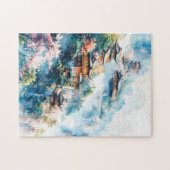 Puzzle Watercolor painting of Chinese temples (Horizontal)