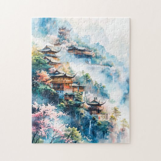 Puzzle Watercolor painting of Chinese temples (Vertical)