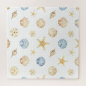 Puzzle Watercolor Seashells Starfish Coastal Pattern (Horizontal)