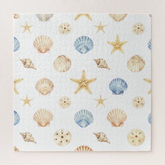 Puzzle Watercolor Seashells Starfish Coastal Pattern (Vertical)