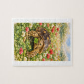 Puzzle Watercolor Sulcata Tortoise with lucky clover (Horizontal)
