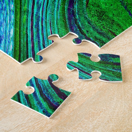 Puzzle Waves Wavy Green Blue Abstract Modern Fractal Art  (Côté)
