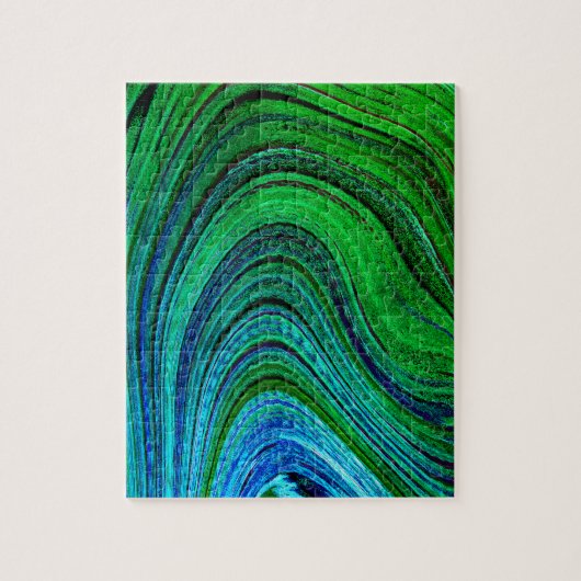 Puzzle Waves Wavy Green Blue Abstract Modern Fractal Art (Vertical)
