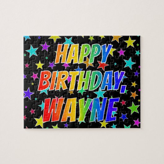 Puzzle "WAYNE" Prénom, Amusant "HEUREUX ANNIVERSAIRE" (Horizontal)