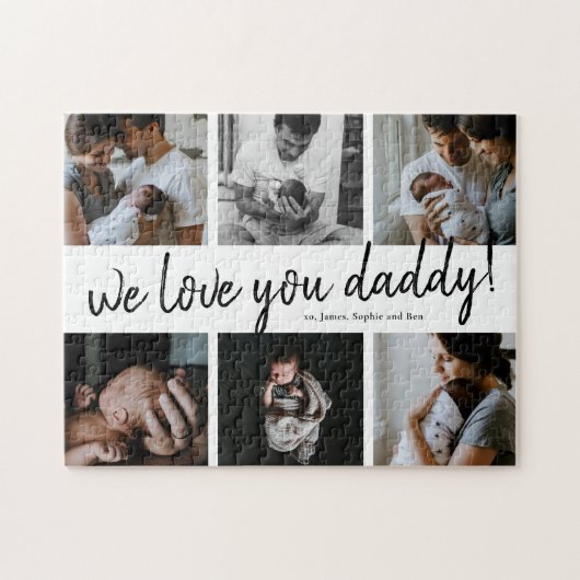 Puzzle We Love You Daddy Modern 6 Photo Collage Père (Horizontal)
