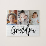Puzzle We love you Grandpa Grandchildren photos<br><div class="desc">Using beautiful and modern Typography for the words "We love you Grandpa",  elegant script and classic font together with san serif type. Customize this photo puzzle with the grandkids' photos for the grandfather to treasure and cherish Simple,  with 3 photo spots,  thoughtfully laid-out. A wonderful gift for granddad.</div>